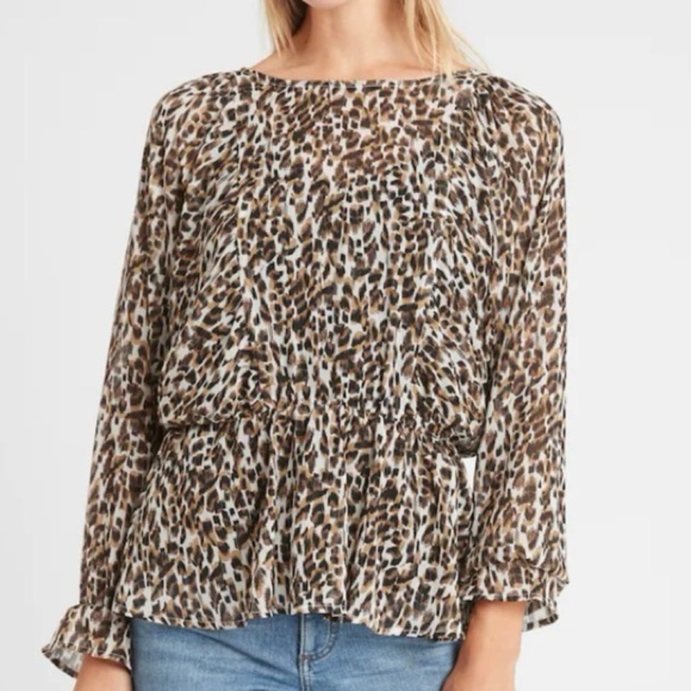 Banana Republic Leopard Peplum Back-Tie Top